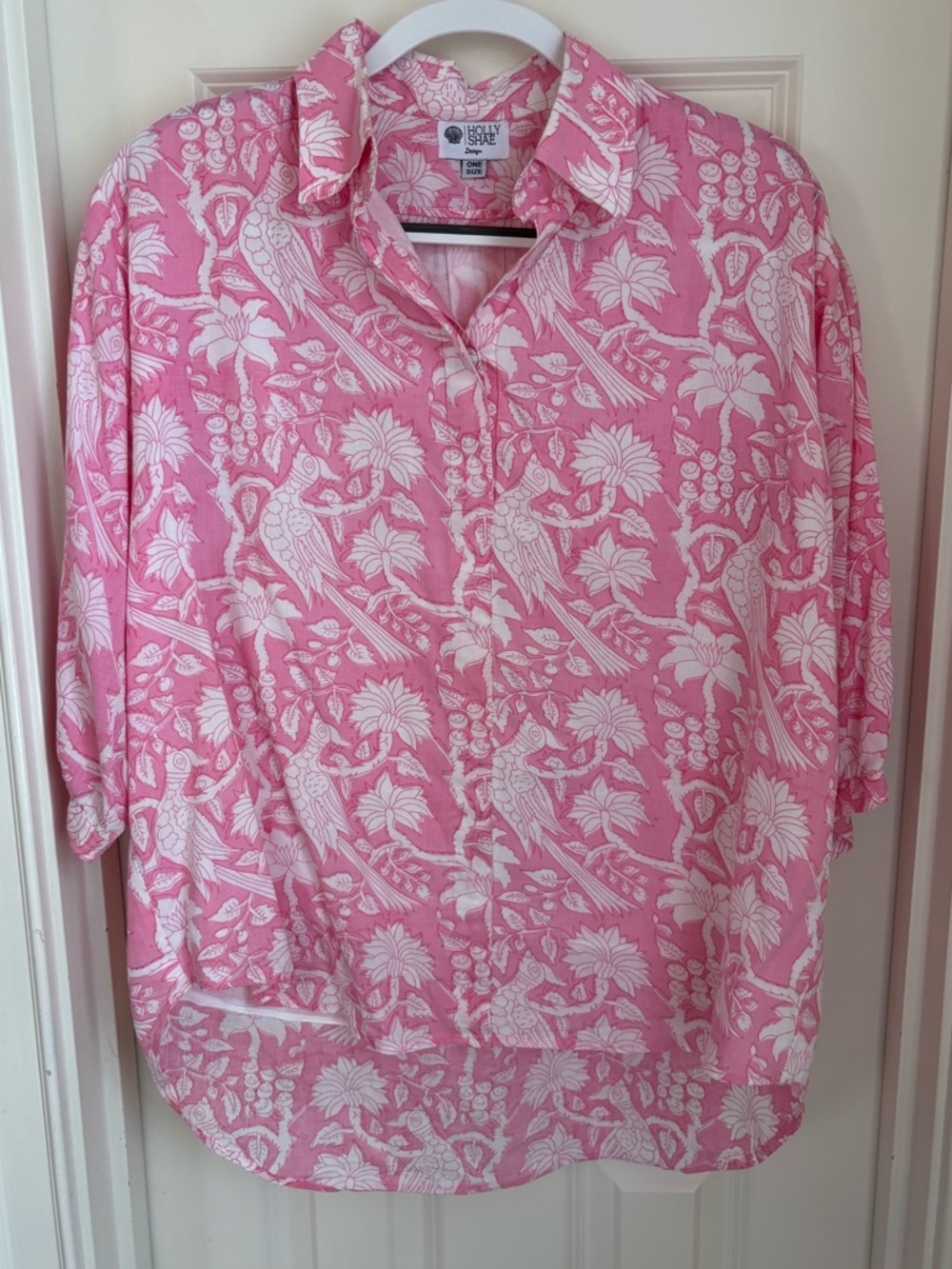 Holly Shae One-Size Pink Floral Button-Up Shirt with Sash